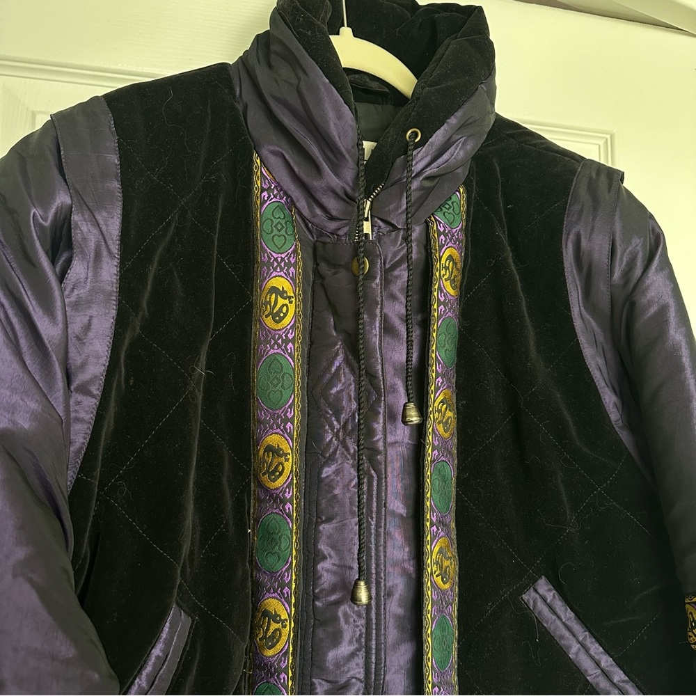 Mulberry Street Vintage Metallic 80s 90s Puffer Jacket Velvet Funky Warm Size M - Picture 3 of 8